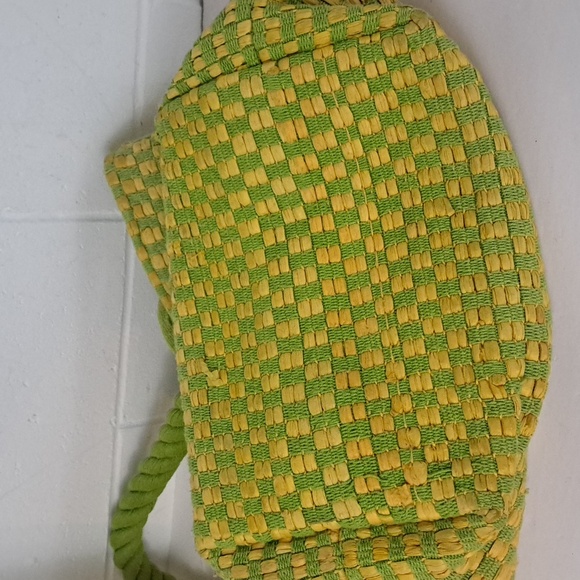 Annie J oversized Woven Fabric Green and Yellow Tote Bag - Picture 7 of 16